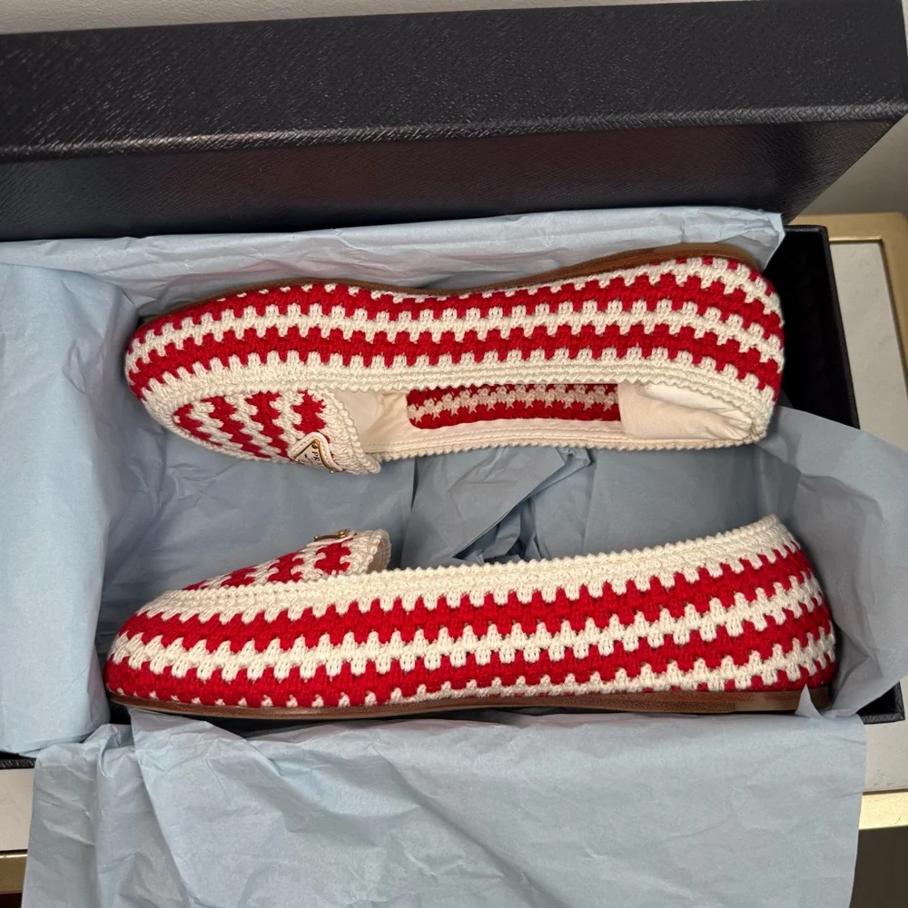 Prada Red and White Crochet Loafers. BNWT - Picture 8 of 12